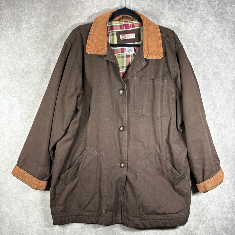 Vintage Faded Glory Barn Jacket Mens L Brown Canvas Corduroy Plaid Lined Work